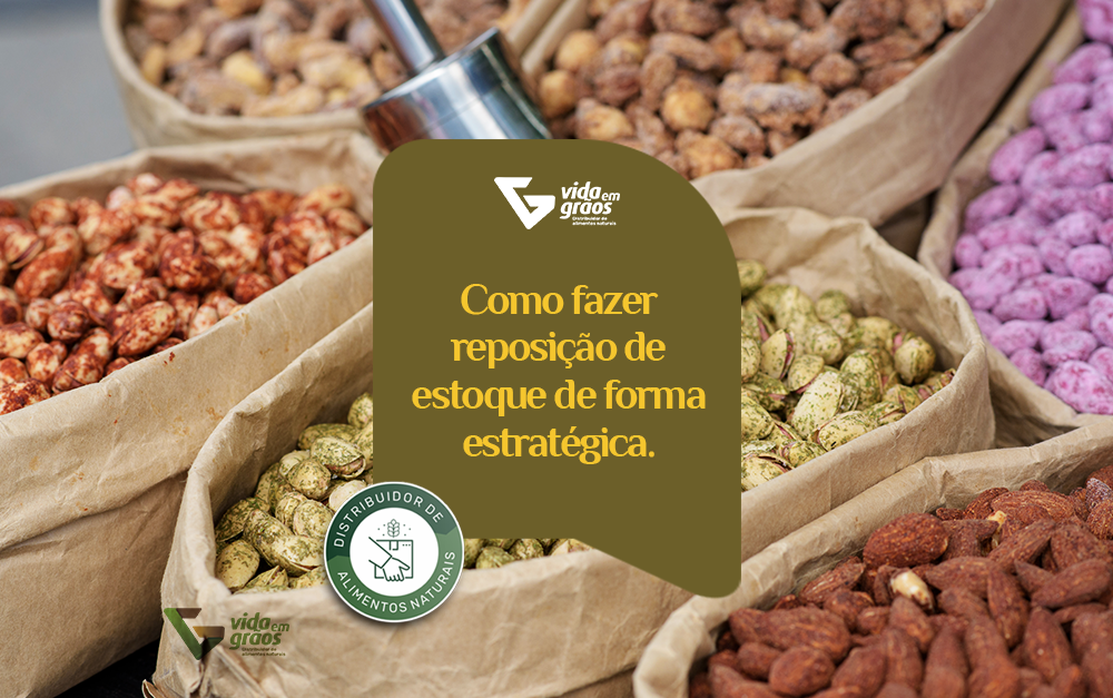 Imagem de alguns produtos que fazem parte da reposição do estoque das lojas de produtos naturais.