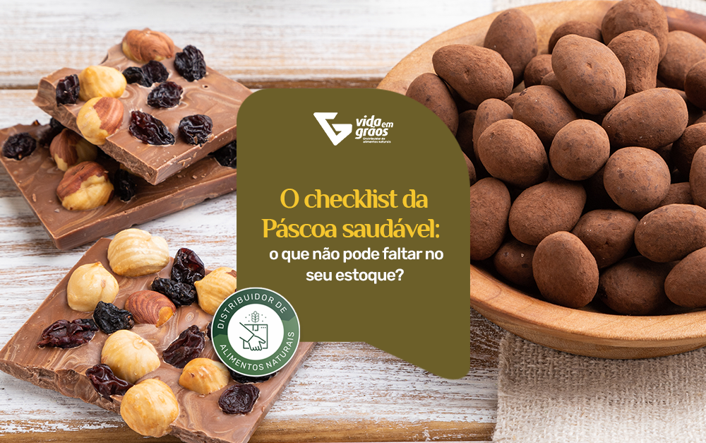 Imagem de alguns produtos naturais que podem ser comercializados em prol de uma Páscoa saudável.