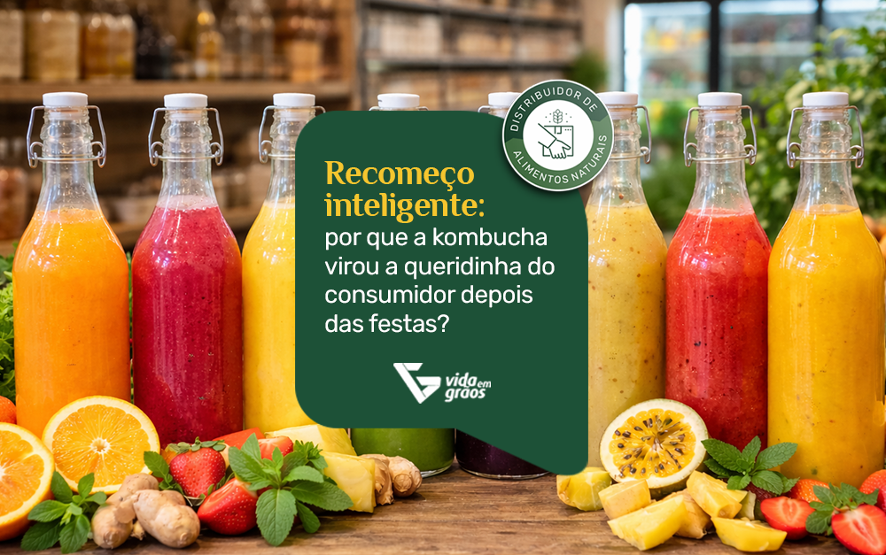 Imagem de algumas opções de kombuchas que podem ser vendidas nas lojas de produtos naturais.