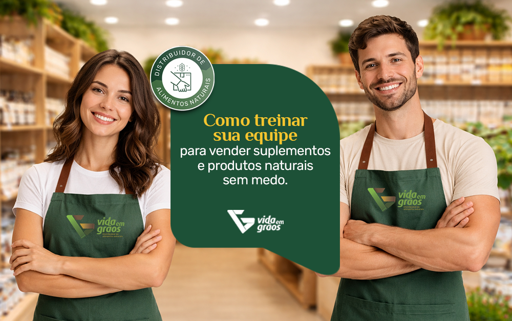 Imagem de dois funcionários da equipe bem treinados para vender suplementos.