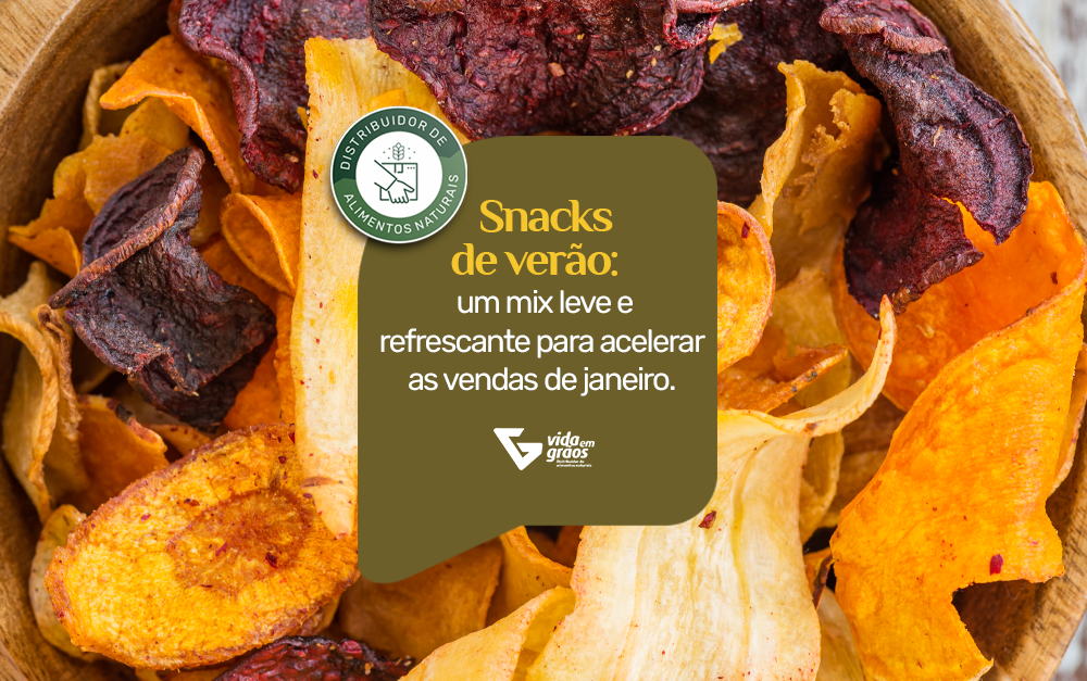 Imagem de alguns snacks favoritos do verão que a Vida em Grãos tem em seu portfolio.