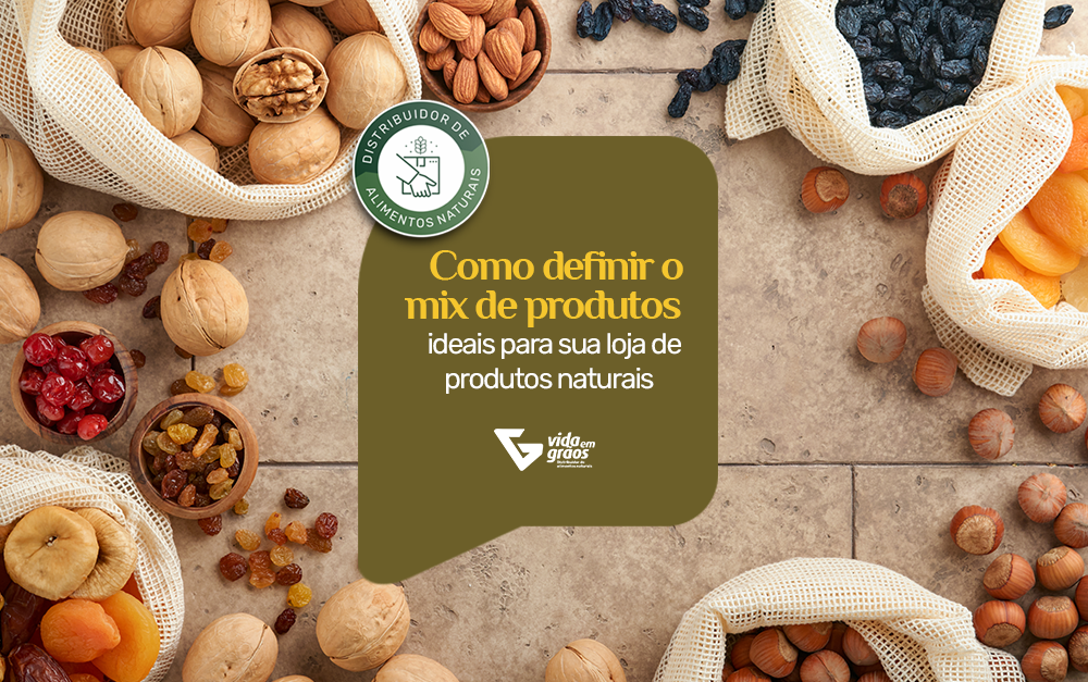 Imagem mostrando um mix de produtos para uma loja de produtos naturais