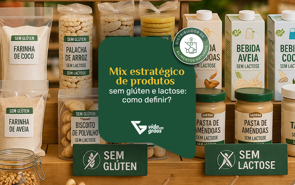 Imagem com alguns produtos que compõe um mix estratégico de produtos sem glúten e lactose.