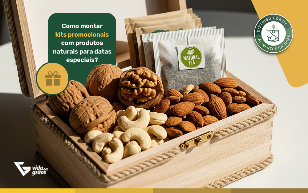 Imagem de alguns produtos naturais que dá pra montar kits promocionais em uma loja.